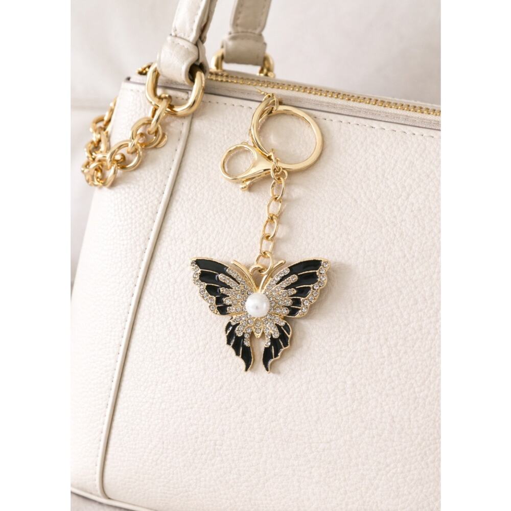 Gold Black Butterfly Bag Charm Ley Chain New